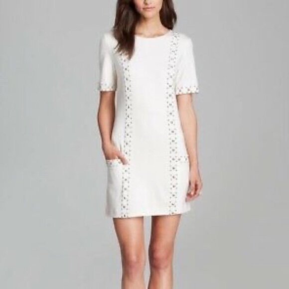 NWT Trina Turk Naomi Ivory Ponte Knit Studded Shift Dress 2 - Picture 1 of 9